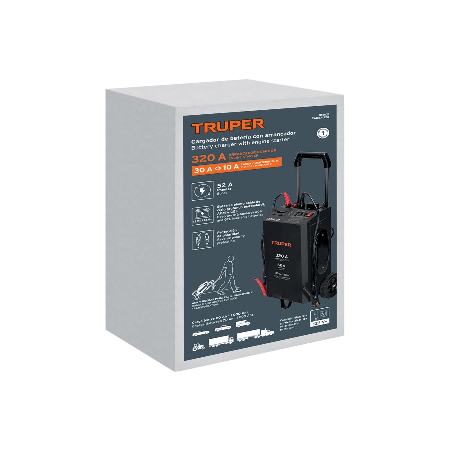 Cargador de Baterías Truper 52A / Arrancador 320A – 104021