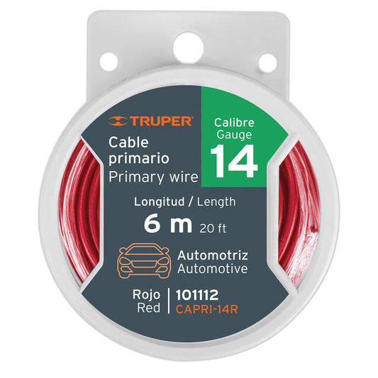Carrete de Cable Primario Truper Rojo Cal. 14 – 6 m – 101112