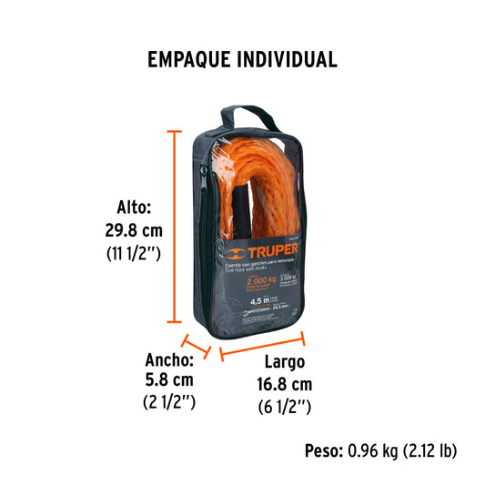 Cuerda para Remolque Truper 27 mm x 4.5 m con Ganchos – 18346