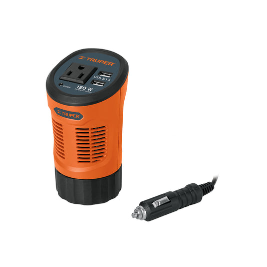 Inversor de Corriente Tipo Vaso Truper 120 W con Puertos USB – 15725